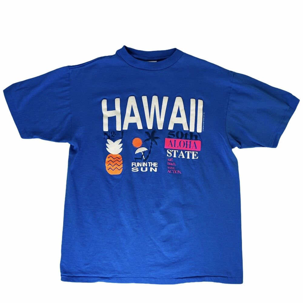 Vtg Miller Maui Bay Shirt Co Size L Hawaii 50th Aloha State‎ Single Stitch '89
